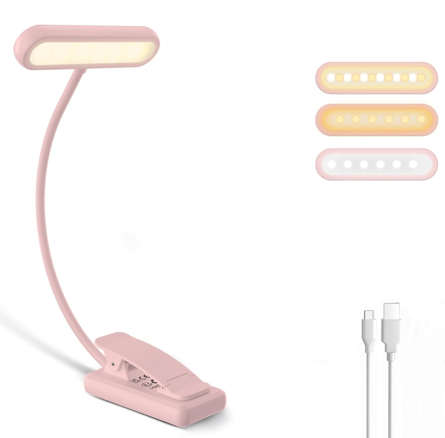 Desk Lamp - مصباح قراءة بمشبك للكتب، أسود/أبيض/وردي، قابل