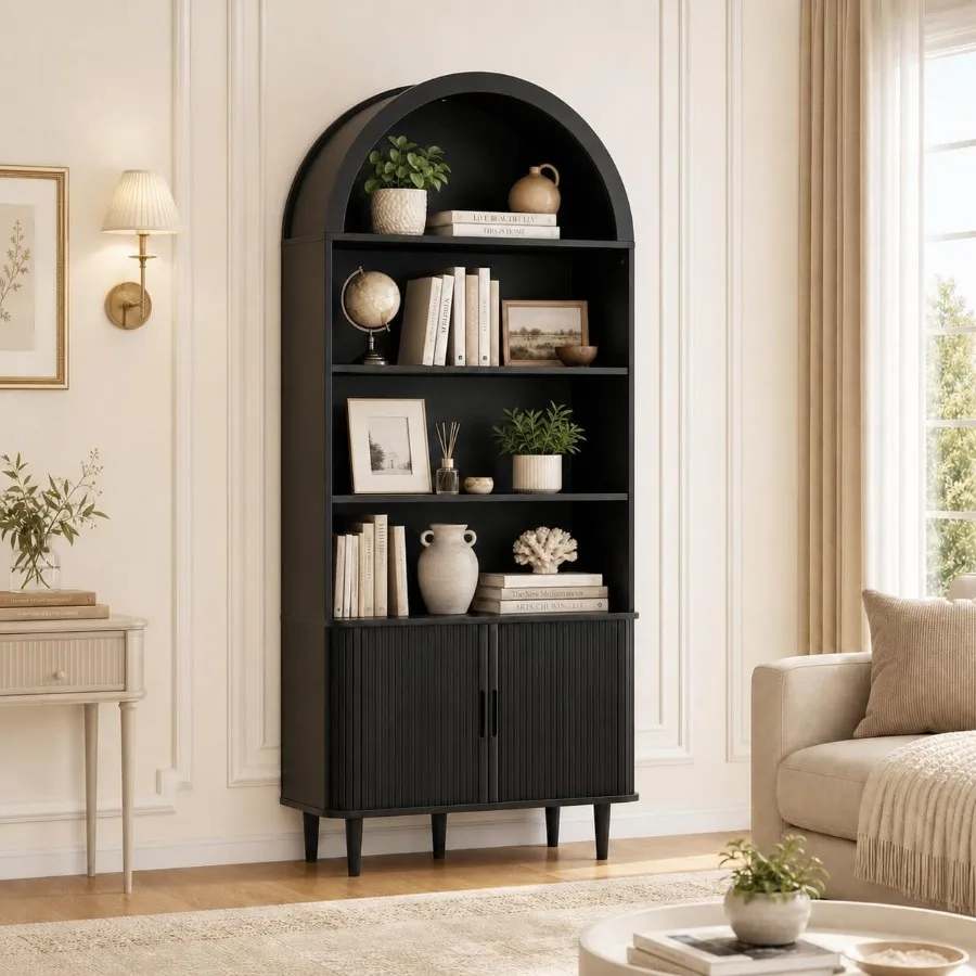 Bookshelf - رف كتب طويل بتصميم مقوس، مناسب